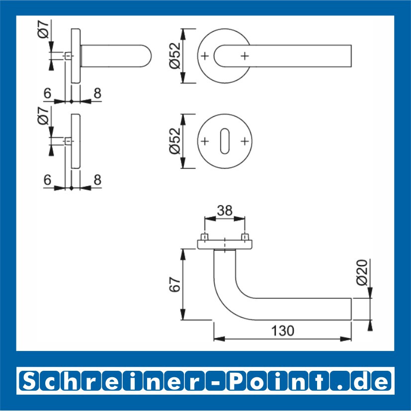 Hoppe Bonn Edelstahl Rosettengarnitur F69 E150Z/42KV/42KVS, 3289778, 6377378, 3289751, 3289866, 6377428, 3307155